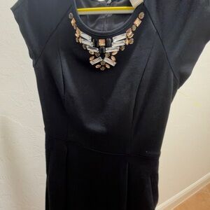 Banana Republic Black Midi Dress with Gemstone Neckline